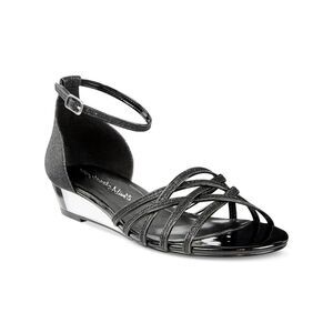EASY STREET ALIVE AT 5 Womens Black Wedge Tarrah Toe Wedge Sandals Shoes 11 M